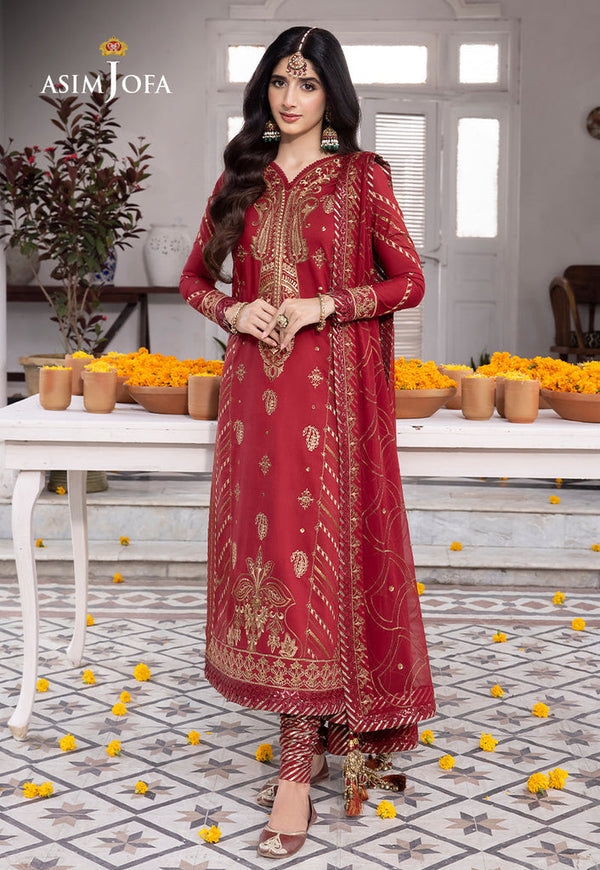 AJABP-24 EMBROIDERED LAWN SILK 3 PCS STITCHED