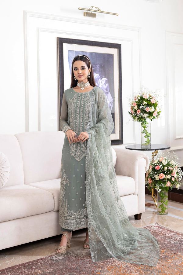 AJJMB-20 EMBROIDERED CHIFFON , ORGANZA STITCHED 3 PCS